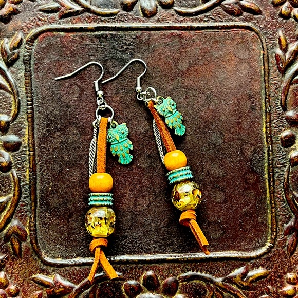 gypsy and luna creations Jewelry - Boho Chic Patina Owl Earrings